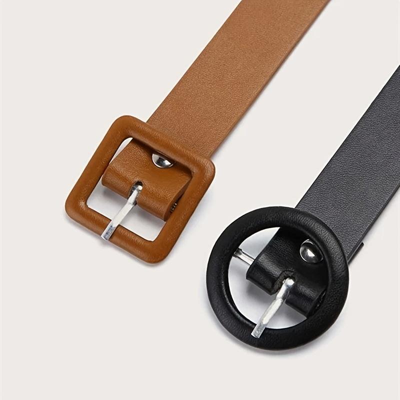 2pcs PU Leather Belt Square Round Buckle Classic Jeans Pants