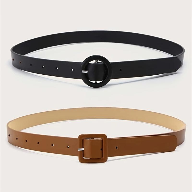 2pcs PU Leather Belt Square Round Buckle Classic Jeans Pants