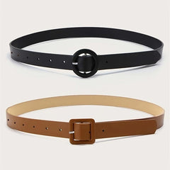 2pcs PU Leather Belt Square Round Buckle Classic Jeans Pants