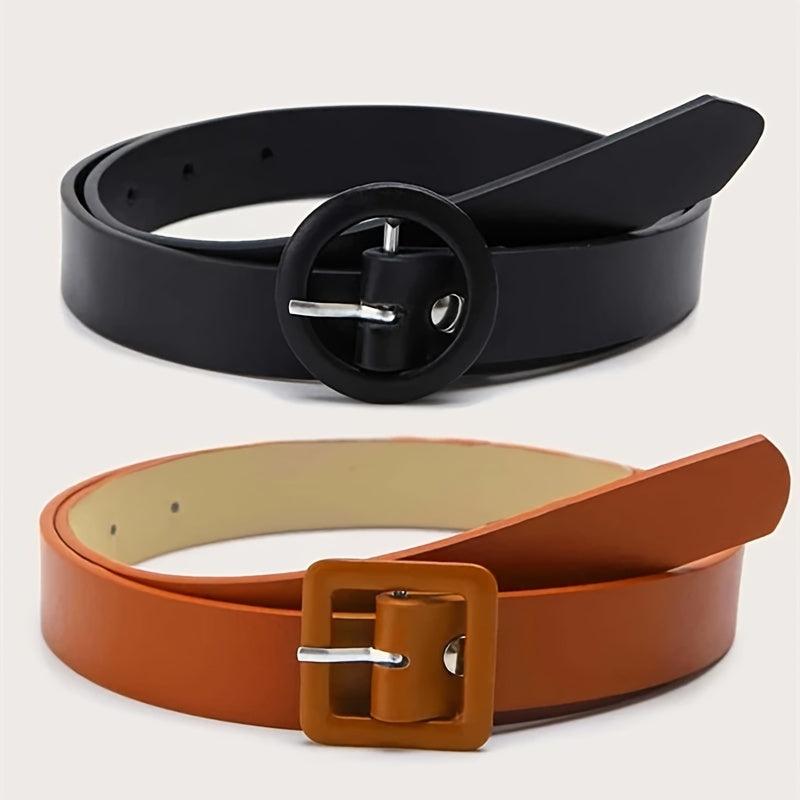 2pcs PU Leather Belt Square Round Buckle Classic Jeans Pants
