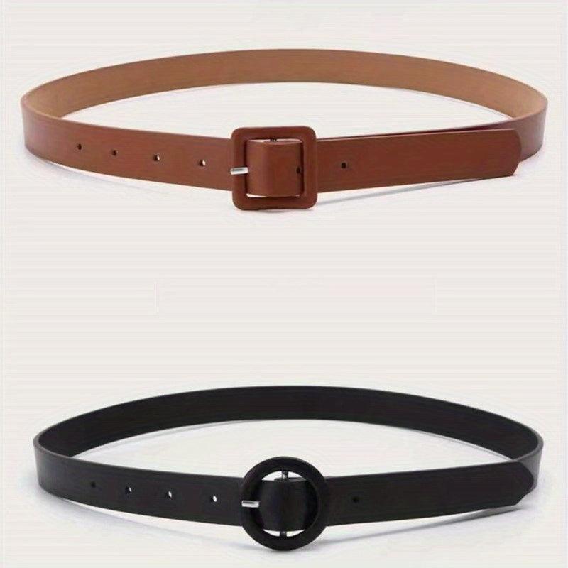 2pcs PU Leather Belt Square Round Buckle Classic Jeans Pants