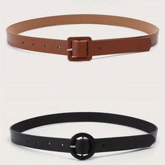 2pcs PU Leather Belt Square Round Buckle Classic Jeans Pants