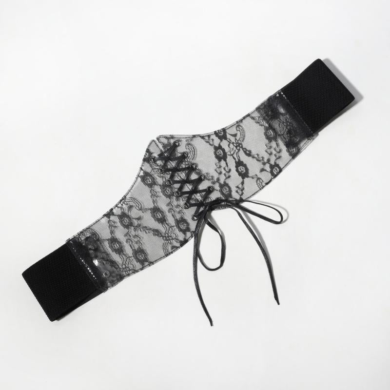 Lace Up Corset Belt Lace Floral Wide Waistband