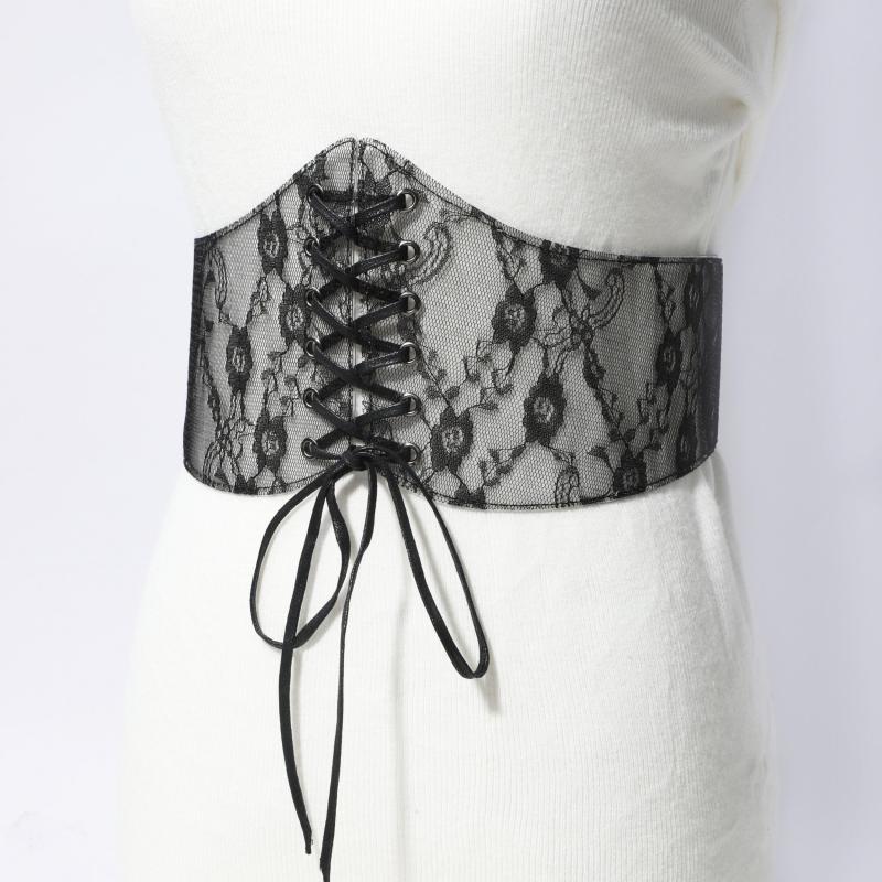 Lace Up Corset Belt Lace Floral Wide Waistband