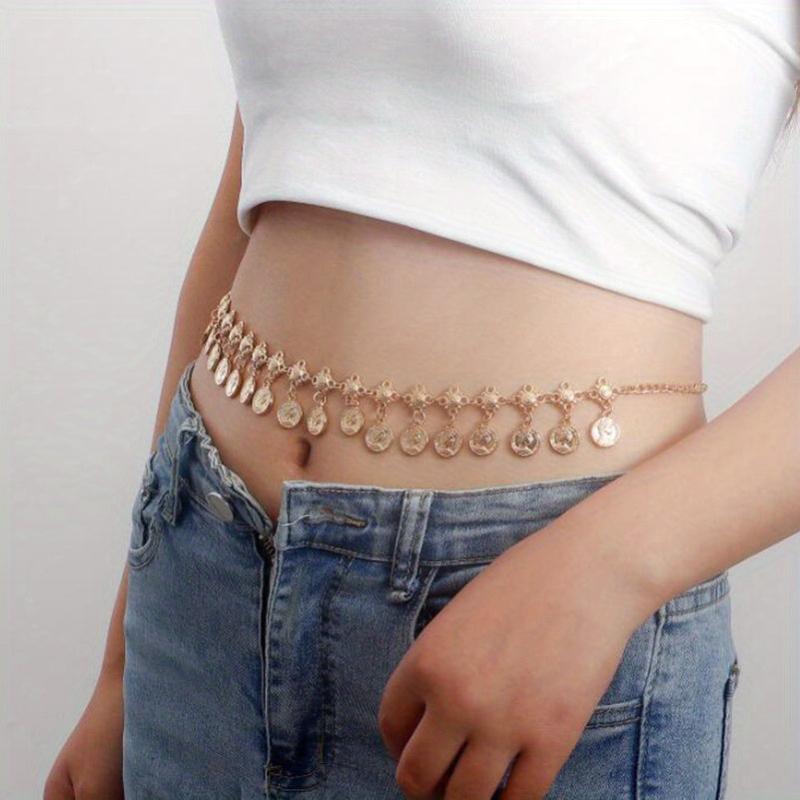 Coin Pendant Metal Waist Chain Golden Belly Vintage Tassel Chain