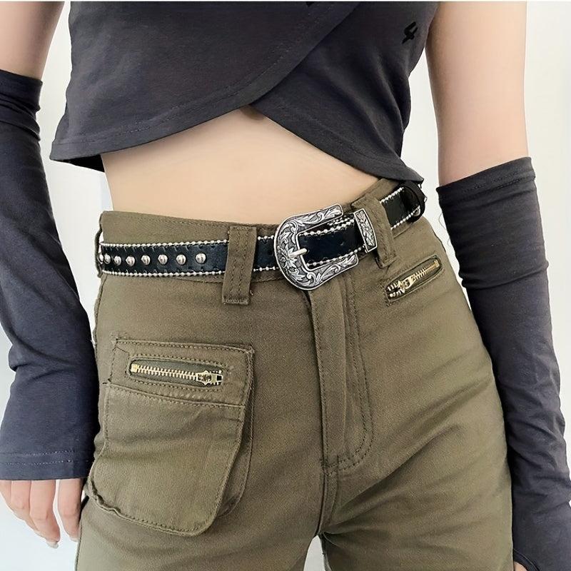 Punk PU Belt with Rivet Beads Decor for Women