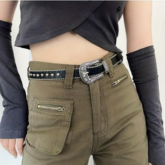 Punk PU Belt with Rivet Beads Decor for Women