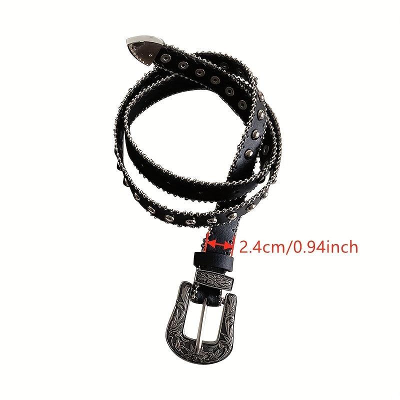 Punk PU Belt with Rivet Beads Decor for Women