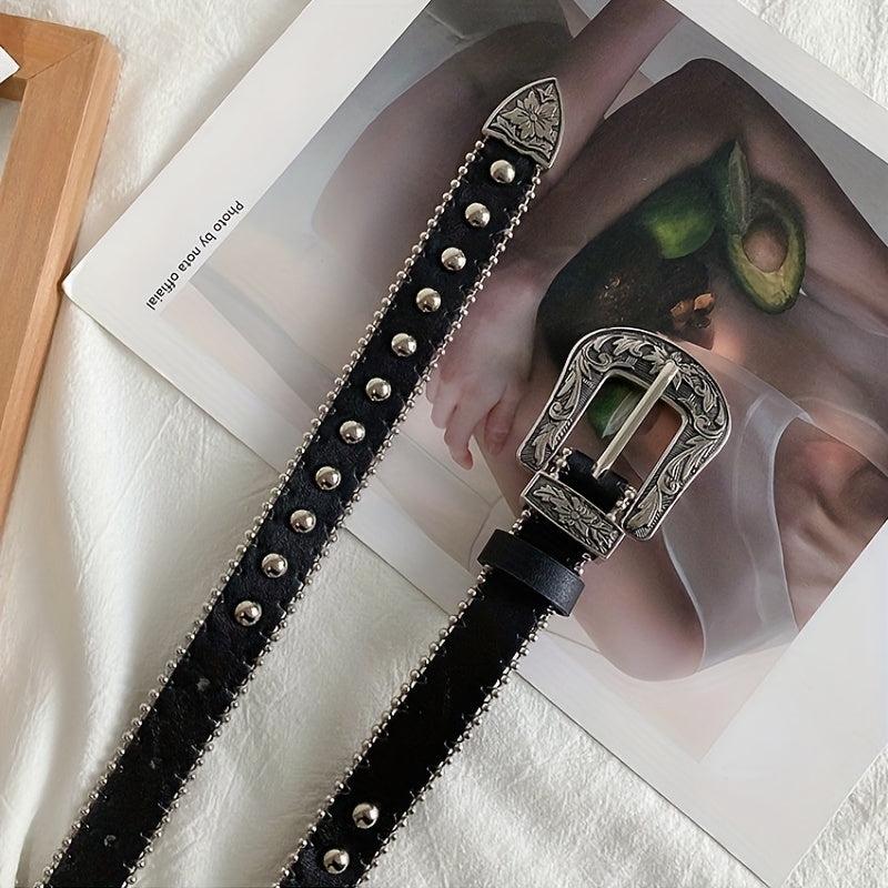 Punk PU Belt with Rivet Beads Decor for Women