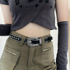 Punk PU Belt with Rivet Beads Decor for Women
