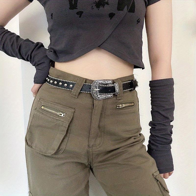 Punk PU Belt with Rivet Beads Decor for Women