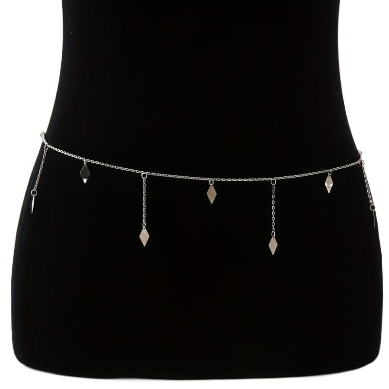 Rhombus Pendant Waist Chain Metal Belly Chain For Women