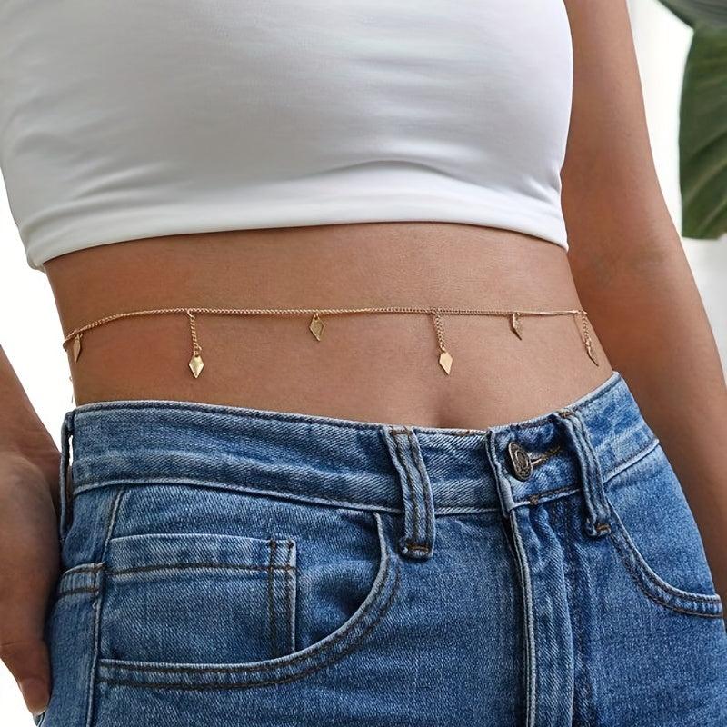 Rhombus Pendant Waist Chain Metal Belly Chain For Women