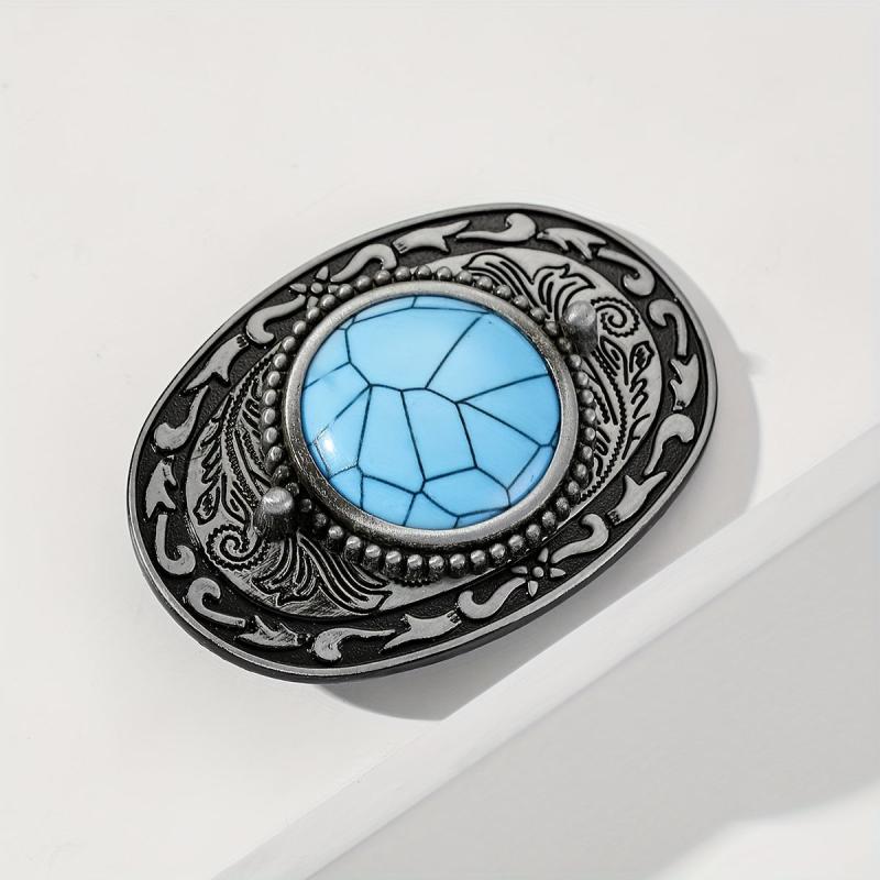 Boho Turquoise Oval Belt Buckle Vintage Carved Cowboy Cowgirl Belt Buckle
