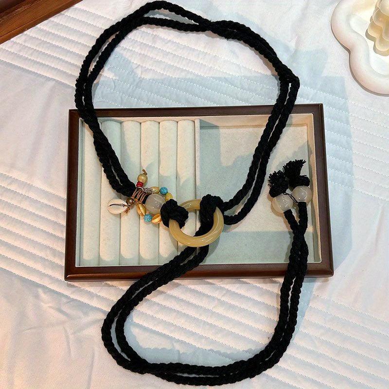 Boho Beaded Round Buckle Rope Belt Vintage Dress Girdle