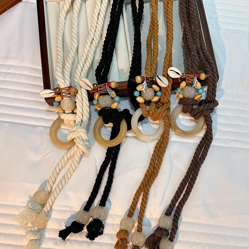 Boho Beaded Round Buckle Rope Belt Vintage Dress Girdle