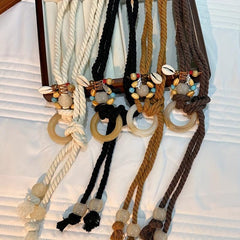 Boho Beaded Round Buckle Rope Belt Vintage Dress Girdle