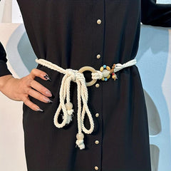 Boho Beaded Round Buckle Rope Belt Vintage Dress Girdle