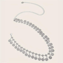 Vintage Boho Silvery Coin Pendant Waist Chain for Women