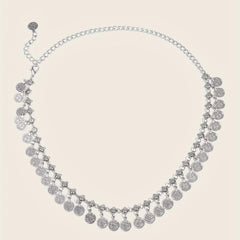 Vintage Boho Silvery Coin Pendant Waist Chain for Women