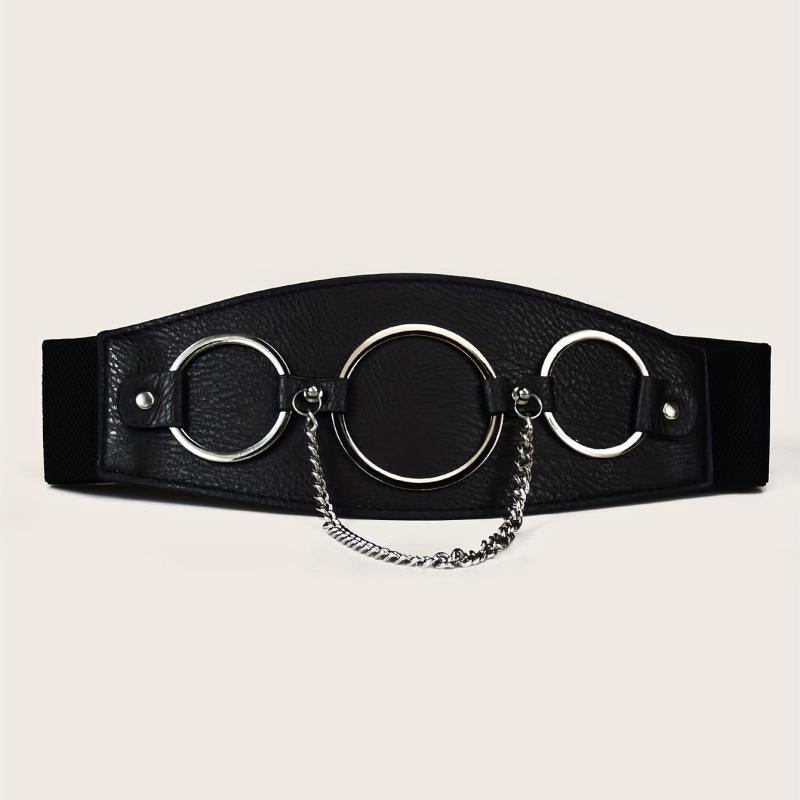 Three Ring Chain Fringe Belt Wide Punk Waistband Elastic Corset Belt For Women