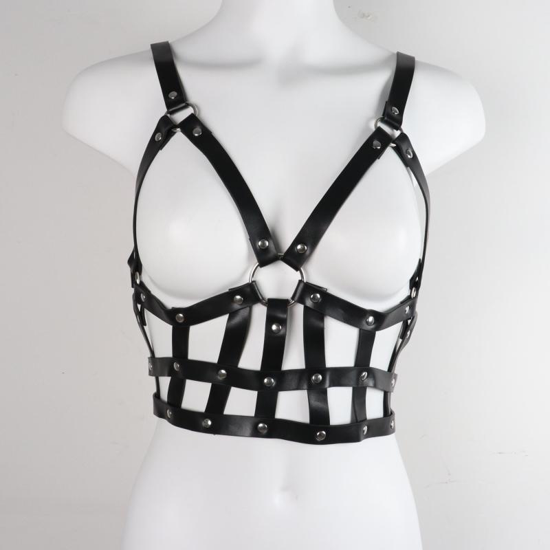 Punk Rivet Caged Bra Harness PU Leather Body Harness