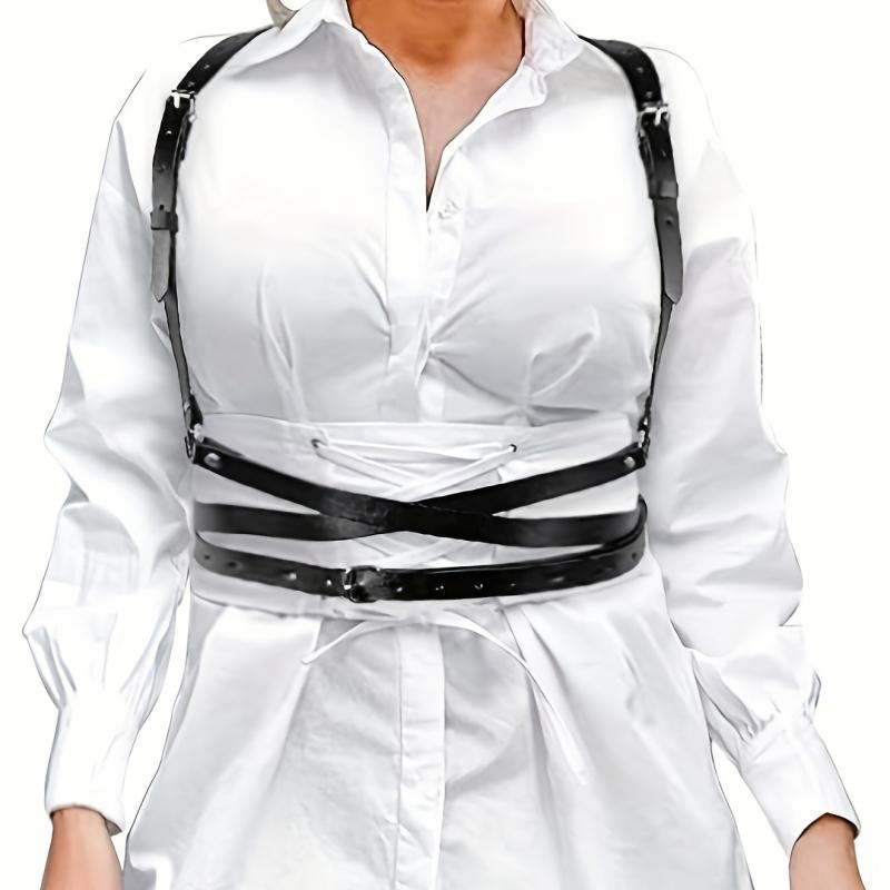 Women Pu Leather Harness Belt Clothes Corset Belt Adjustable
