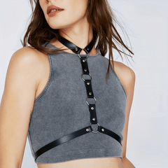 Rivet O Ring Chest Harness Punk PU Waistband Adjustable Harness Belt
