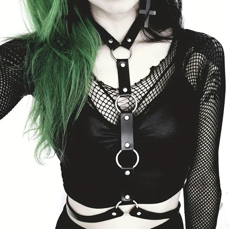 Rivet O Ring Chest Harness Punk PU Waistband Adjustable Harness Belt