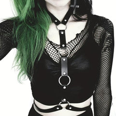 Rivet O Ring Chest Harness Punk PU Waistband Adjustable Harness Belt