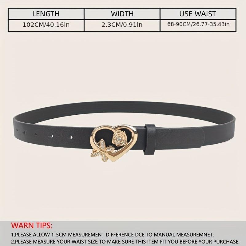 Butterfly Rose Heart Buckle Belt Stylish PU Belt