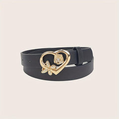 Butterfly Rose Heart Buckle Belt Stylish PU Belt
