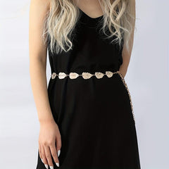 Golden Leaf Tassel Waist Chain Boho Metal Waistband Decorative Dress Girdle