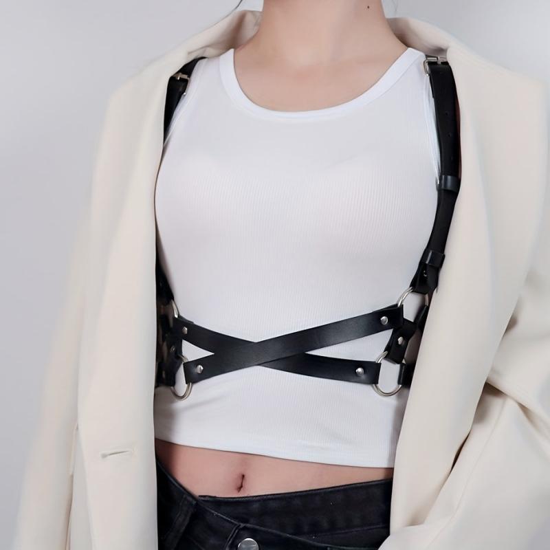 Double Layer Crossed PU Leather Body Harness Belt