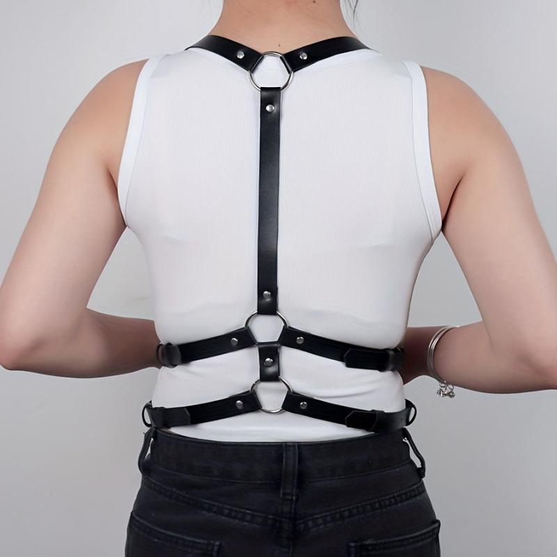 Double Layer Crossed PU Leather Body Harness Belt