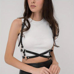 Double Layer Crossed PU Leather Body Harness Belt