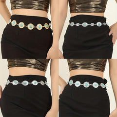 Turquoise Embossed Waist Chain Vintage Metal Chain Belt