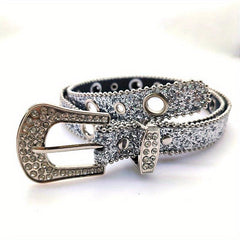 Eyelet Sequin Belt Silvery Hip Hop Thin PU Belt Jeans Pants Skirt Girdle