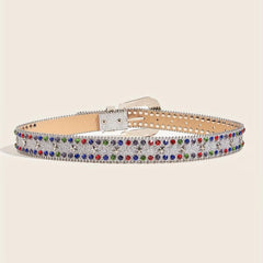 Colorful Rhinestone PU Belt Star Rivet Sparkly Beads Decor Sequin Belt