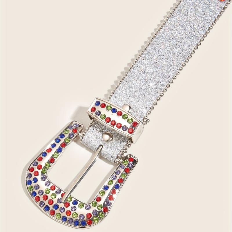 Colorful Rhinestone PU Belt Star Rivet Sparkly Beads Decor Sequin Belt