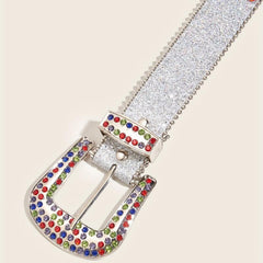 Colorful Rhinestone PU Belt Star Rivet Sparkly Beads Decor Sequin Belt