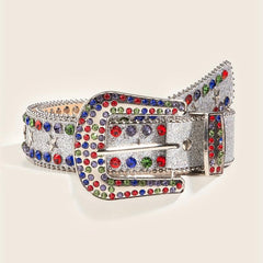 Colorful Rhinestone PU Belt Star Rivet Sparkly Beads Decor Sequin Belt