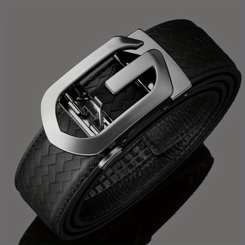 Men's Leather Belt Automatic Buckle Hollow Out Weaving Leather Micro Adjustable