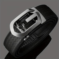 Men's Leather Belt Automatic Buckle Hollow Out Weaving Leather Micro Adjustable