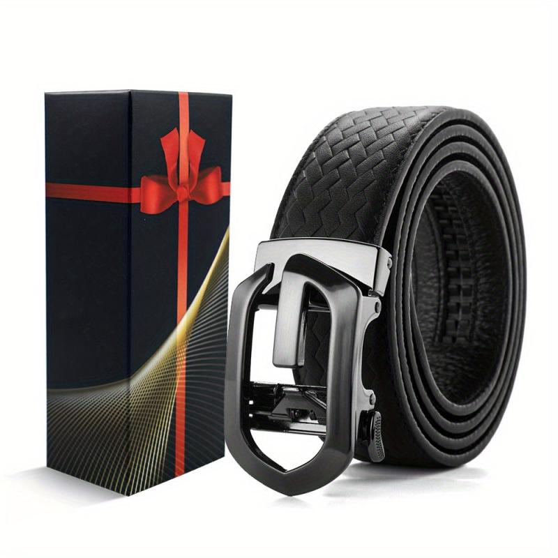 Men's Leather Belt Automatic Buckle Hollow Out Weaving Leather Micro Adjustable