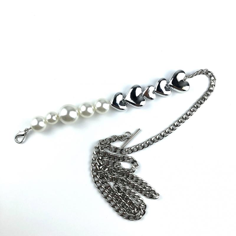 Faux Pearl Waist Chain Heart Shaped Metal Belt for Women