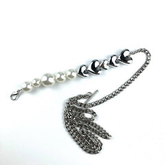 Faux Pearl Waist Chain Heart Shaped Metal Belt for Women