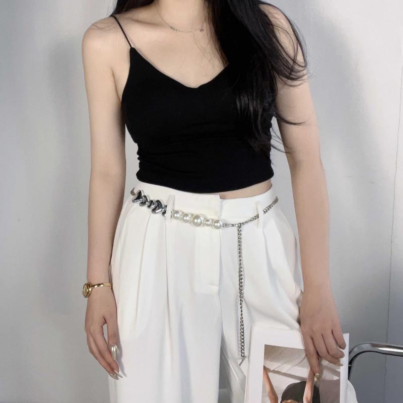 Faux Pearl Waist Chain Heart Shaped Metal Belt for Women
