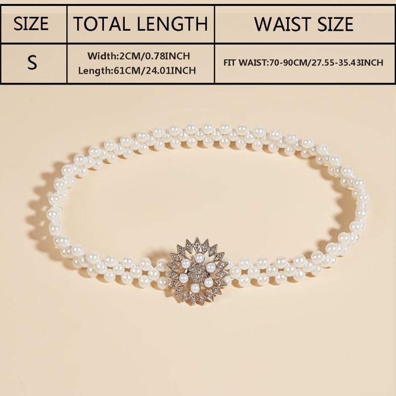Sunflower Buckle Faux Pearl Chain Dress Belt