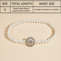 Sunflower Buckle Faux Pearl Chain Dress Belt